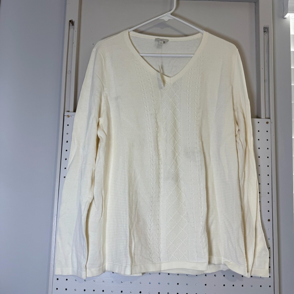 Talbots Sweater Women's Size XL Ivory Cable-Knit V-Neck Long Sleeve Cozy NWT